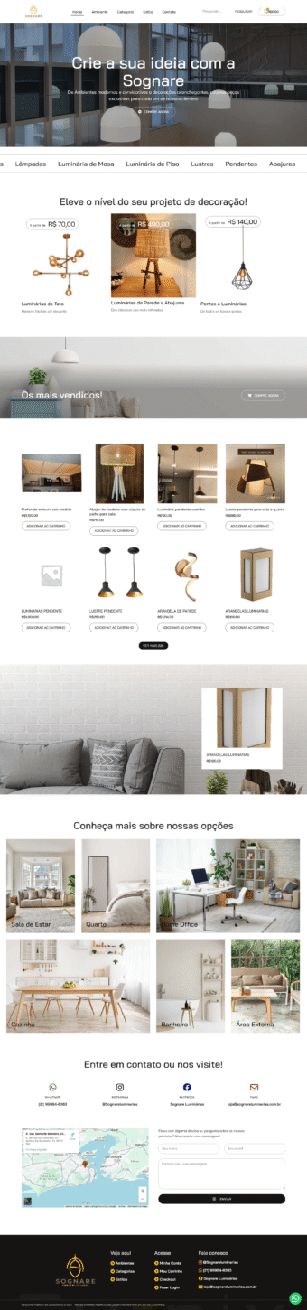 Criação de Loja Virtual para Sognare Luminárias, desenvolvida para Galaxy MKT
