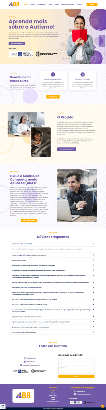 Plataforma de Cursos da Aba Liberta da UFMT, criado pela Galaxy MKT