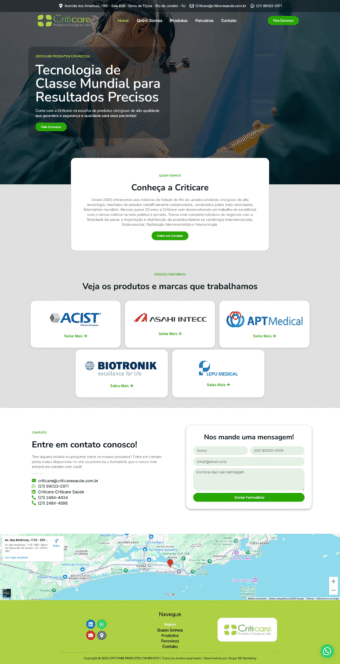 Site Institucional da Criticare Saúde, desenvolvido pela Galaxy MKT